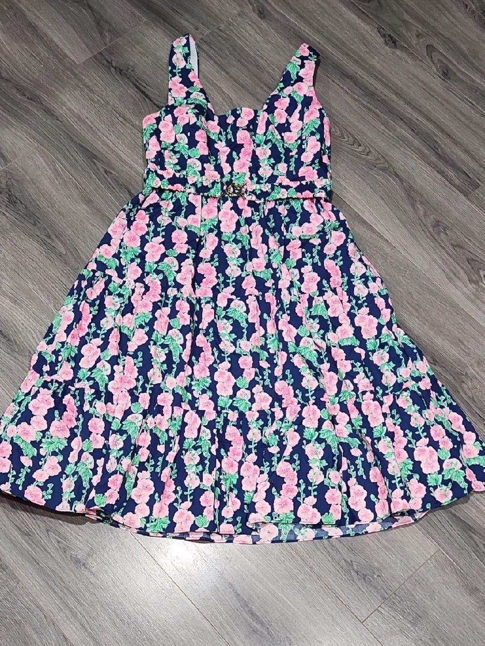EUC Lilly Pulitzer McKinnon Navy/Pink Cotton Midi Dress